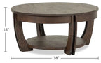 Lyndale 38 Table Basse Ronde Traditionnelle Relevable avec Rangement et Étagère - Pin Marron