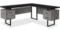Marnie Reversible 71 L-Shaped Corner Office Desk with 3-Drawers - Black Concrete-Look