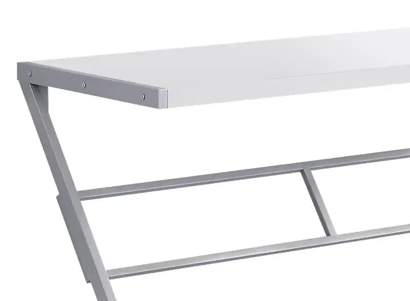 Bureau compact contemporain 122 cm avec piètement en métal en Z – Grain de bois foncé aspect taupe