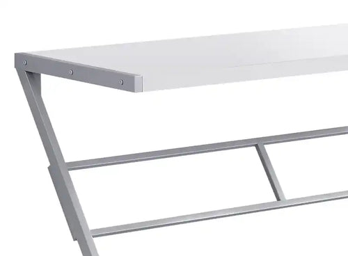 Bureau compact contemporain 122 cm avec piètement en métal en Z – Grain de bois foncé aspect taupe