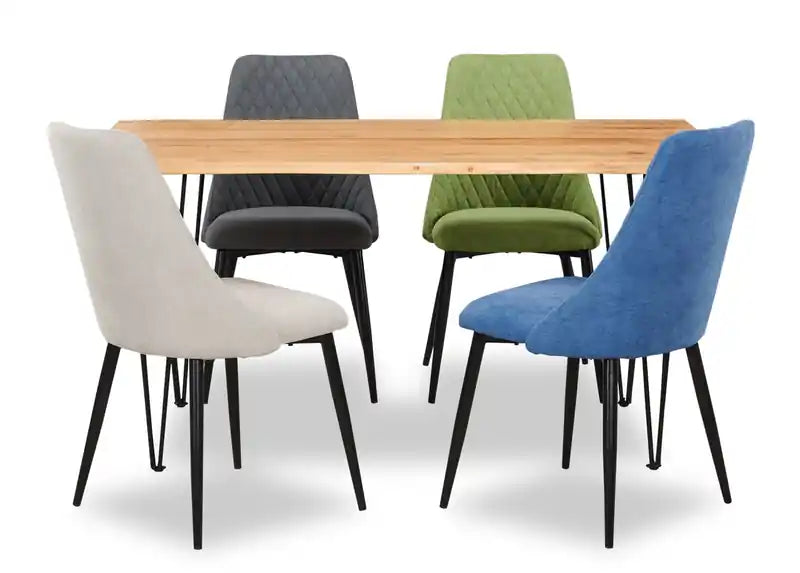Table de salle à manger 152 cm en bois d'acacia massif (Live Edge) avec pieds métalliques angulaires – 6 places, style contemporain