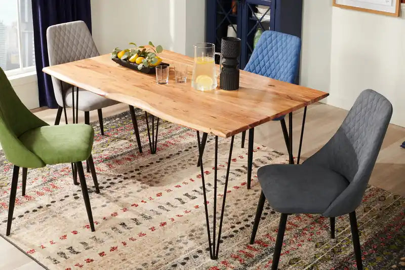 Table de salle à manger 152 cm en bois d'acacia massif (Live Edge) avec pieds métalliques angulaires – 6 places, style contemporain