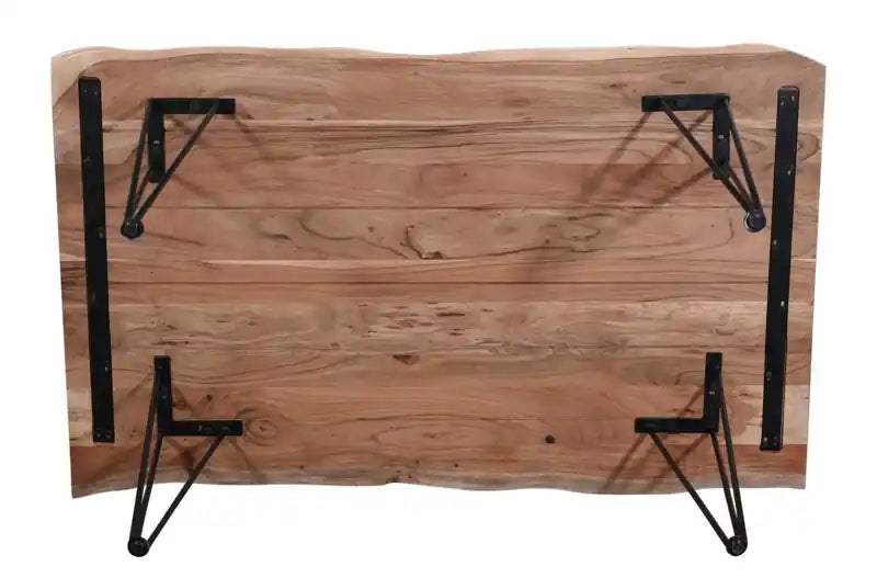 Table de salle à manger 152 cm en bois d'acacia massif (Live Edge) avec pieds métalliques angulaires – 6 places, style contemporain