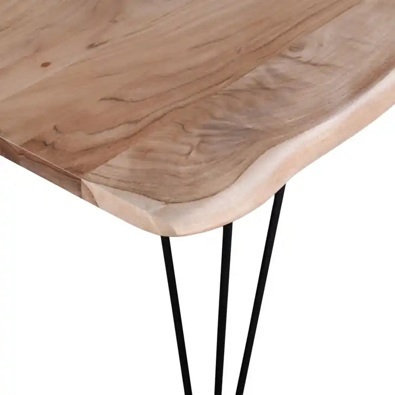 Table de salle à manger 152 cm en bois d'acacia massif (Live Edge) avec pieds métalliques angulaires – 6 places, style contemporain