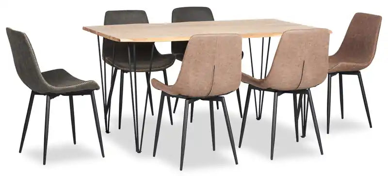 Table de salle à manger 152 cm en bois d'acacia massif (Live Edge) avec pieds métalliques angulaires – 6 places, style contemporain