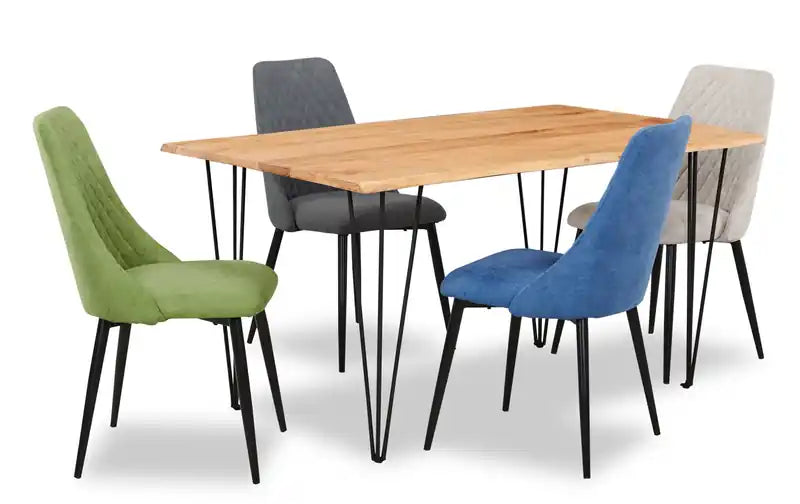 Table de salle à manger 152 cm en bois d'acacia massif (Live Edge) avec pieds métalliques angulaires – 6 places, style contemporain