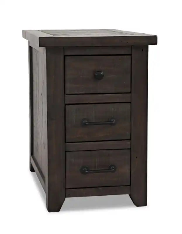 Table d'appoint rustique motorisée 16" avec 3 tiroirs et port USB – Blanc et pin recyclé