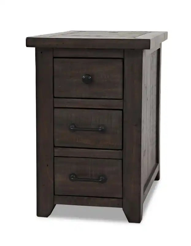 Table d'appoint rustique motorisée 16" avec 3 tiroirs et port USB – Blanc et pin recyclé