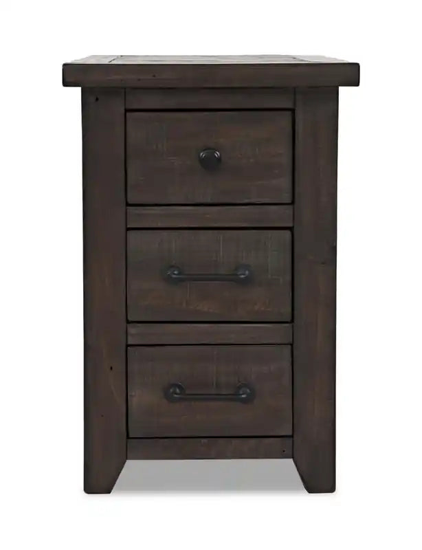 Table d'appoint rustique motorisée 16" avec 3 tiroirs et port USB – Blanc et pin recyclé