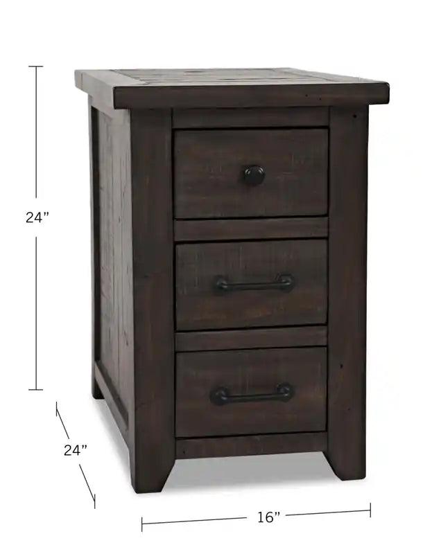 Table d'appoint rustique motorisée 16" avec 3 tiroirs et port USB – Blanc et pin recyclé
