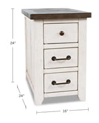 Table d'appoint rustique motorisée 16" avec 3 tiroirs et port USB – Blanc et pin recyclé
