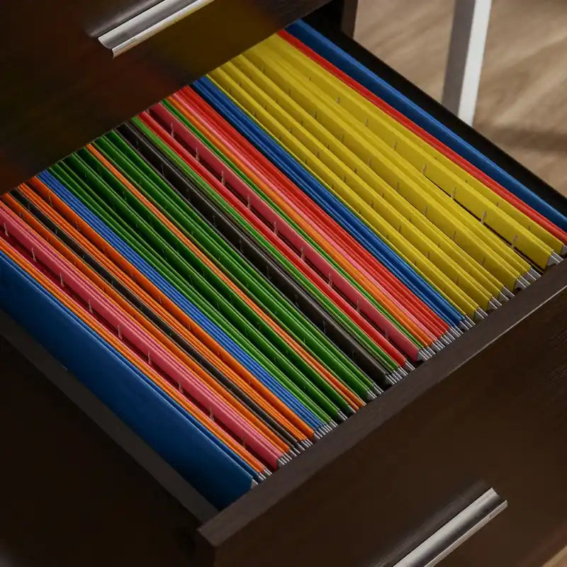 Meuble de classement mobile à 2 tiroirs pour dossiers A4/Lettre avec 5 roulettes – Panneau de particules marron