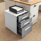 Caisson de classement mobile à trois tiroirs avec roulettes et serrure – acier gris clair, convient au rangement à la maison et au bureau.