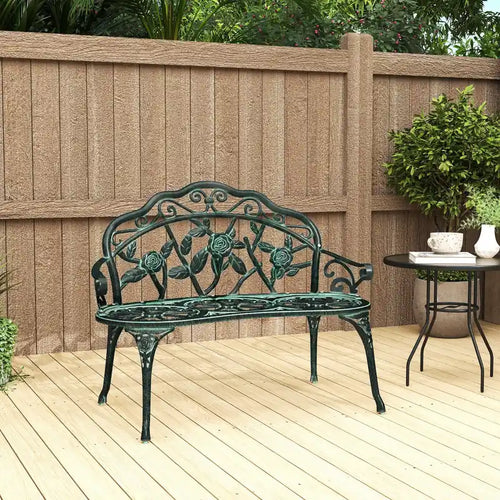 Banc de jardin extérieur de 40 po en fonte d'aluminium de style antique – Siège de patio léger et durable