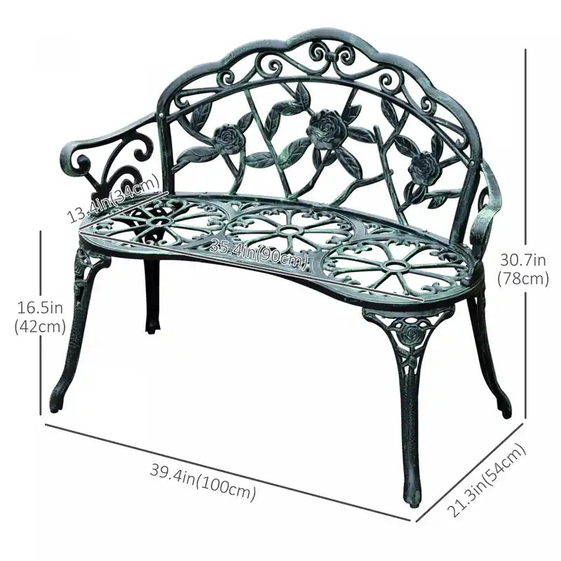 Banc de jardin extérieur de 40 po en fonte d'aluminium de style antique – Siège de patio léger et durable