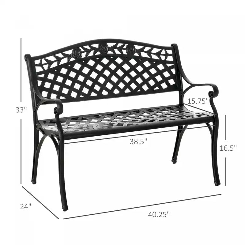 Banc de jardin 2 places Outsunny en aluminium – Canapé deux places d'extérieur, cadre métallique robuste, dossier au design élégant