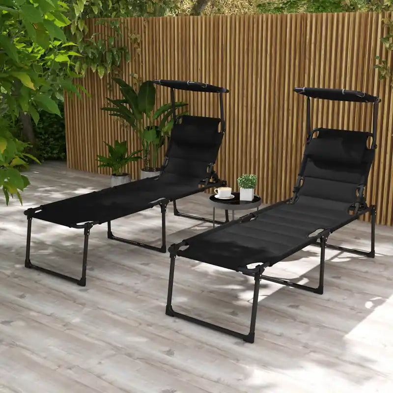Chaise longue pliante Outsunny 2 pièces, chaises longues inclinables pour bronzer