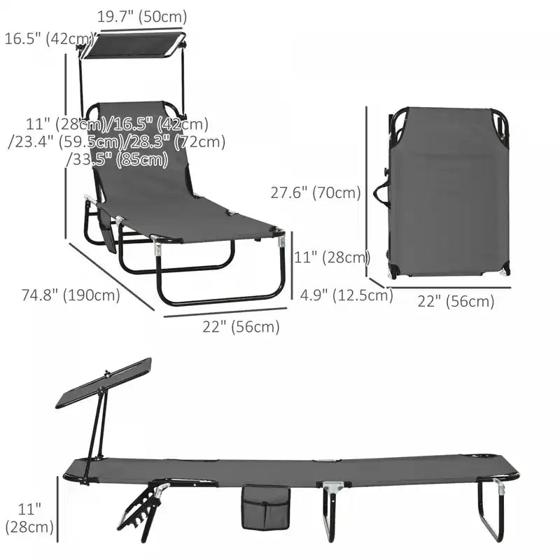 Outsunny Lot de 2 chaises longues pliantes avec dossier réglable Gris foncé