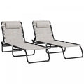 Outsunny 2 Pcs Lounge Chairs, Chaise Lounges With Headrest Cream White