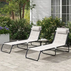 Lot de 2 chaises longues inclinables avec appui-tête et siège en maille – Blanc crème, pliables