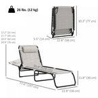 Lot de 2 chaises longues inclinables avec appui-tête et siège en maille – Blanc crème, pliables