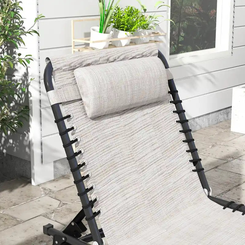 Lot de 2 chaises longues inclinables avec appui-tête et siège en maille – Blanc crème, pliables