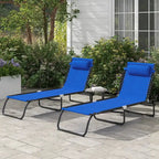 Outsunny Lot de 2 chaises longues pliantes inclinables avec appui-tête – Dossier à 4 positions, maille élastique, bleu