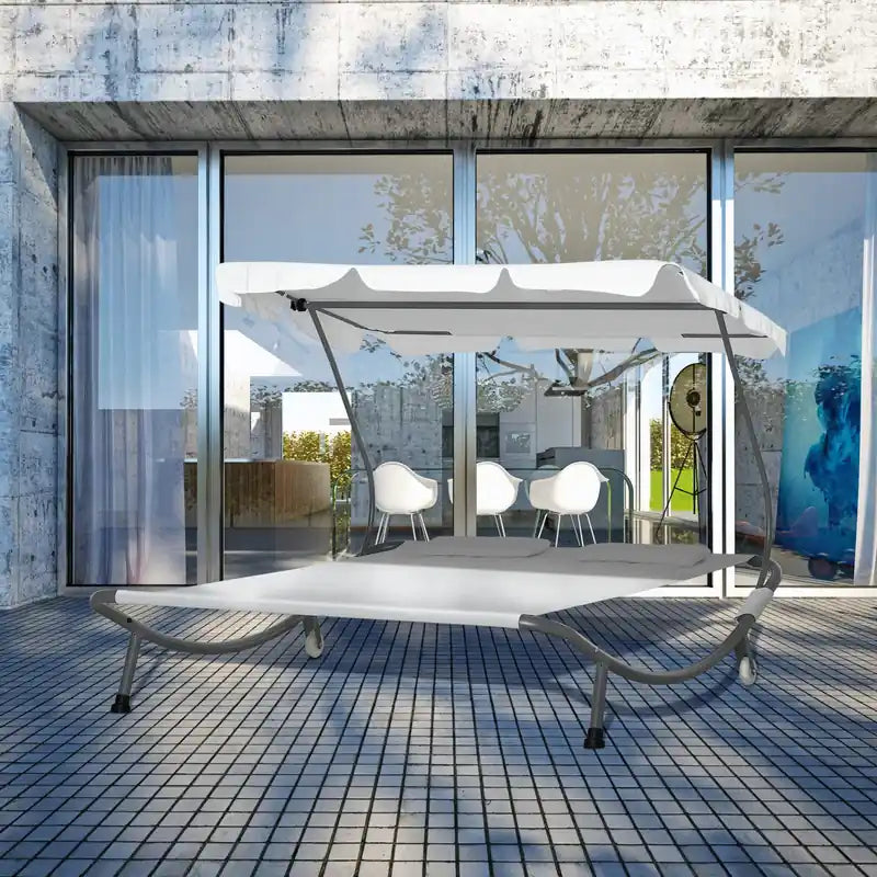 Double transat de patio Utsunny avec auvent réglable crème blanche