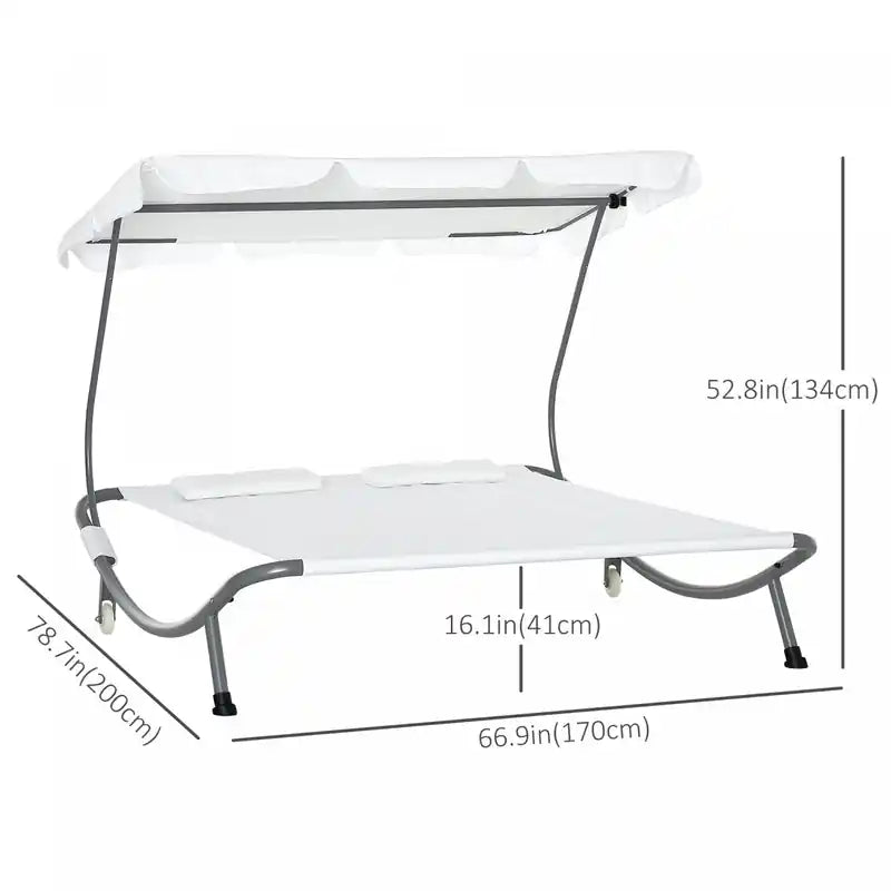 Double transat de patio Utsunny avec auvent réglable crème blanche