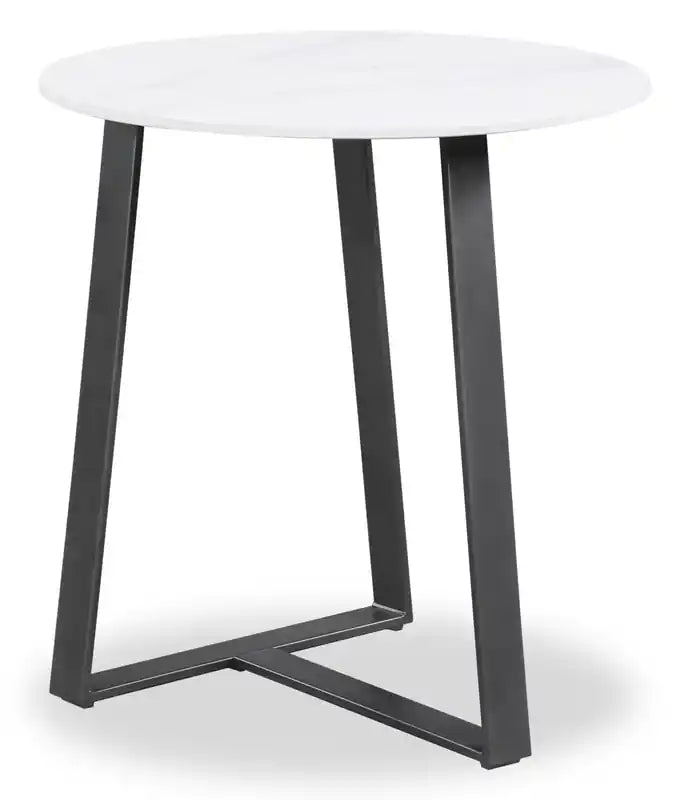 Kort & Co. Nico 22 Modern Oval End Table - White Sinetered Stone with Dark Grey Metal Legs