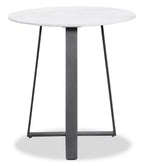 Table d'appoint ovale moderne Nico 56 cm Kort & Co. – Plateau en pierre frittée blanche, pieds en métal gris foncé, résistant aux rayures et aux taches