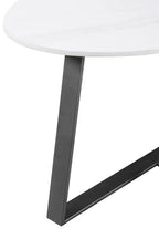 Table d'appoint ovale moderne Nico 56 cm Kort & Co. – Plateau en pierre frittée blanche, pieds en métal gris foncé, résistant aux rayures et aux taches