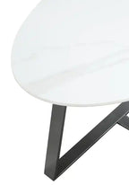 Table d'appoint ovale moderne Nico 56 cm Kort & Co. – Plateau en pierre frittée blanche, pieds en métal gris foncé, résistant aux rayures et aux taches