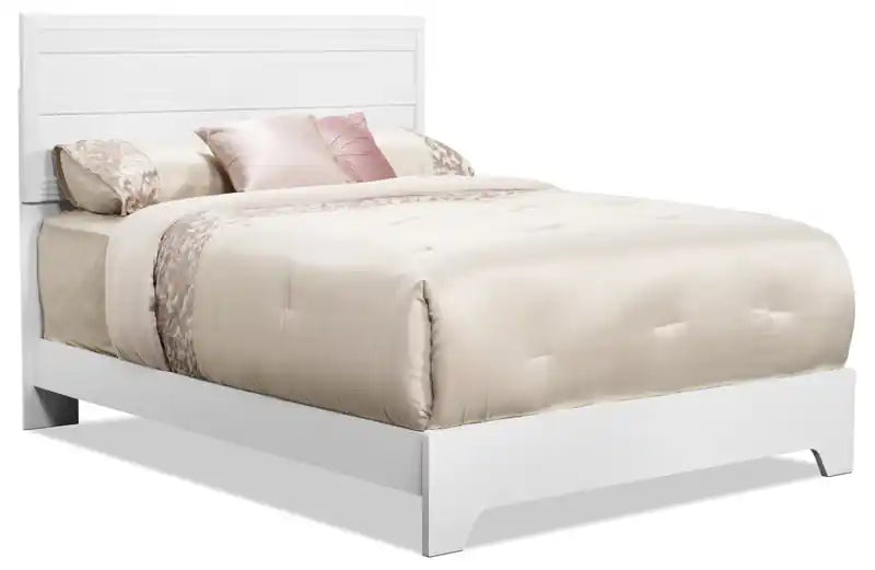 Tête de lit en panneau double/grand lit avec détails festonnés – Bois d'ingénierie stratifié blanc, fabriqué au Canada