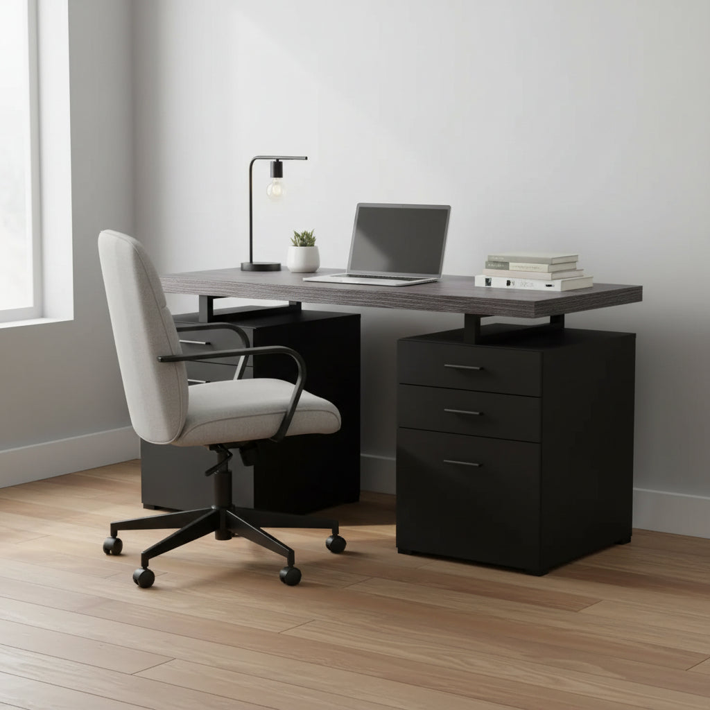 Orion 47.25 Computer Office Desk with 3-Drawers - Black & Grey
