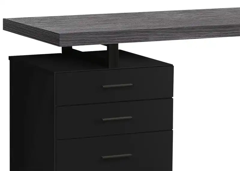 Bureau d'ordinateur de 120 cm avec 3 tiroirs - Noir et gris