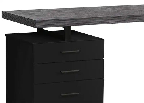 Bureau d'ordinateur de 120 cm avec 3 tiroirs - Noir et gris