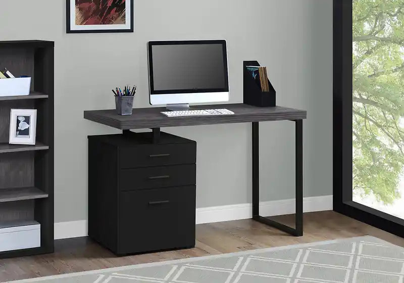 Bureau d'ordinateur de 120 cm avec 3 tiroirs - Noir et gris