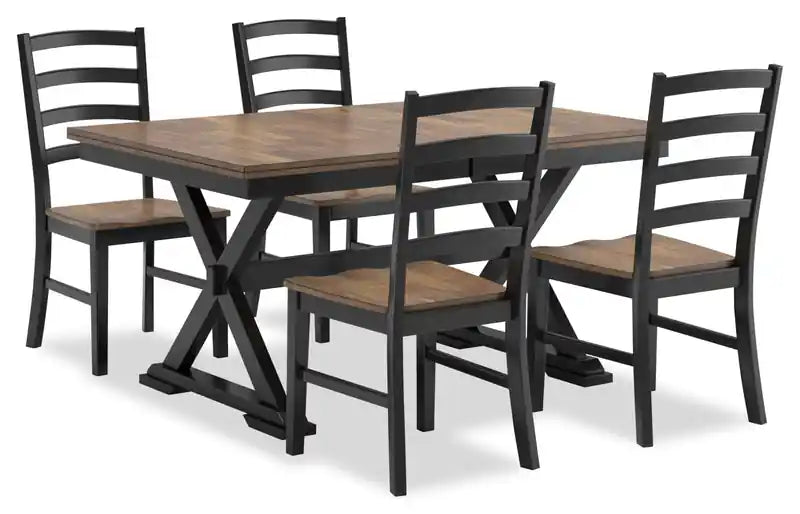 Chaise de salle à manger Raven, dossier échelle - Noir et marron bicolore