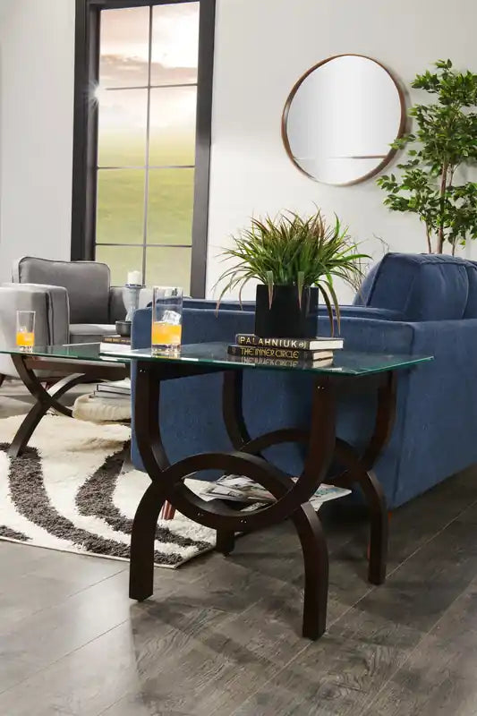 Table d'appoint ronde moderne en verre de 24 po avec pieds arqués espresso – Style contemporain