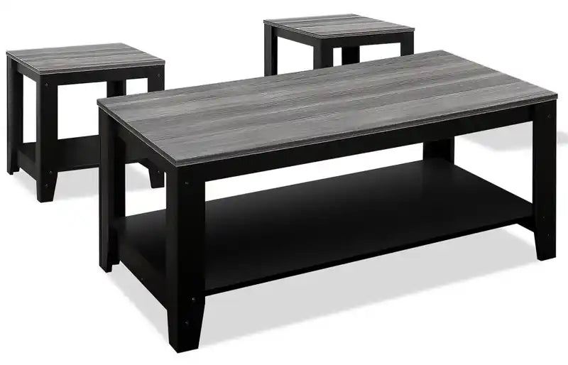 Rory 42 Traditional 3-Pack Coffee + 2 End Tables with Shelf - Grey and Black