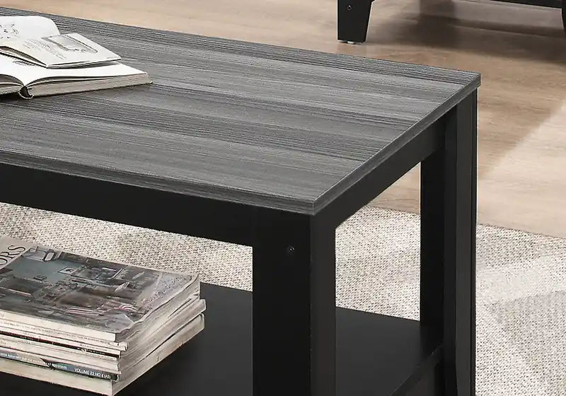 Rory 42 Ensemble de 3 tables basses traditionnelles + 2 tables d'appoint avec étagère - Gris et Noir
