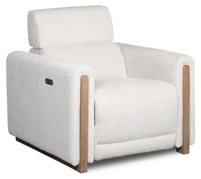 Sable 38 Chenille Fabric Power Reclining Chair with Power Headrest and USB Port - Alabaster White
