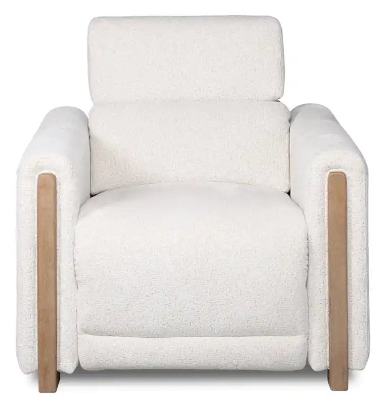 Fauteuil inclinable électrique Sable 38 en tissu chenille avec appuie-tête électrique et port USB - Blanc albâtre