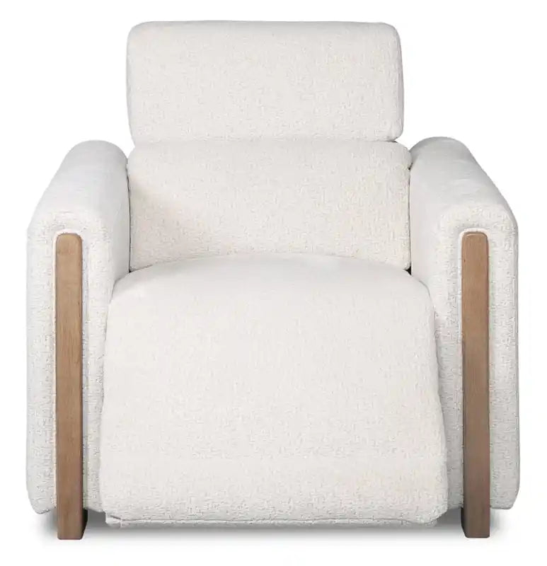 Fauteuil inclinable électrique Sable 38 en tissu chenille avec appuie-tête électrique et port USB - Blanc albâtre