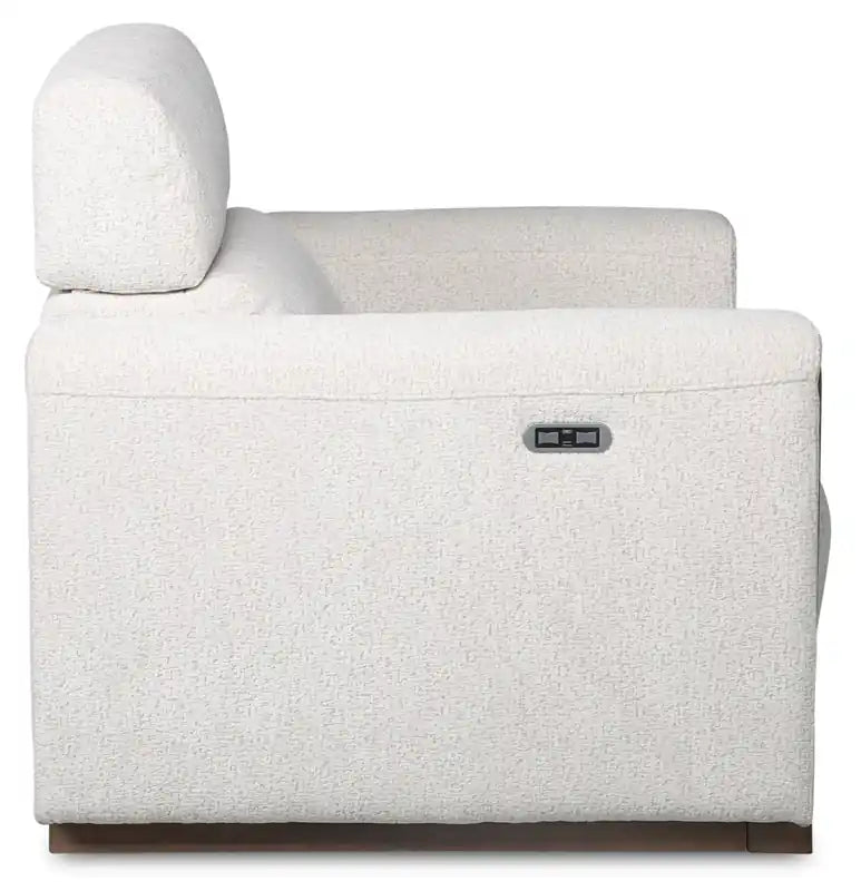 Fauteuil inclinable électrique Sable 38 en tissu chenille avec appuie-tête électrique et port USB - Blanc albâtre