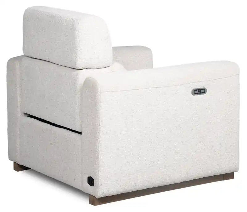 Fauteuil inclinable électrique Sable 38 en tissu chenille avec appuie-tête électrique et port USB - Blanc albâtre