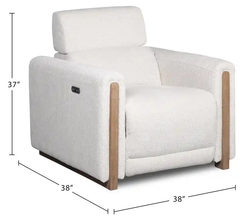 Fauteuil inclinable électrique Sable 38 en tissu chenille avec appuie-tête électrique et port USB - Blanc albâtre
