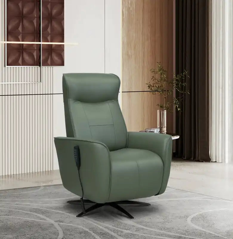 Fauteuil inclinable massant électrique en cuir véritable 31 po avec siège chauffant, appui-tête électrique et gravité zéro