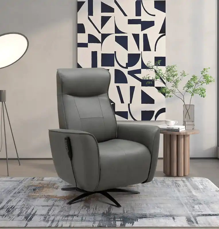 Fauteuil inclinable massant électrique en cuir véritable 31 po avec siège chauffant, appui-tête électrique et gravité zéro